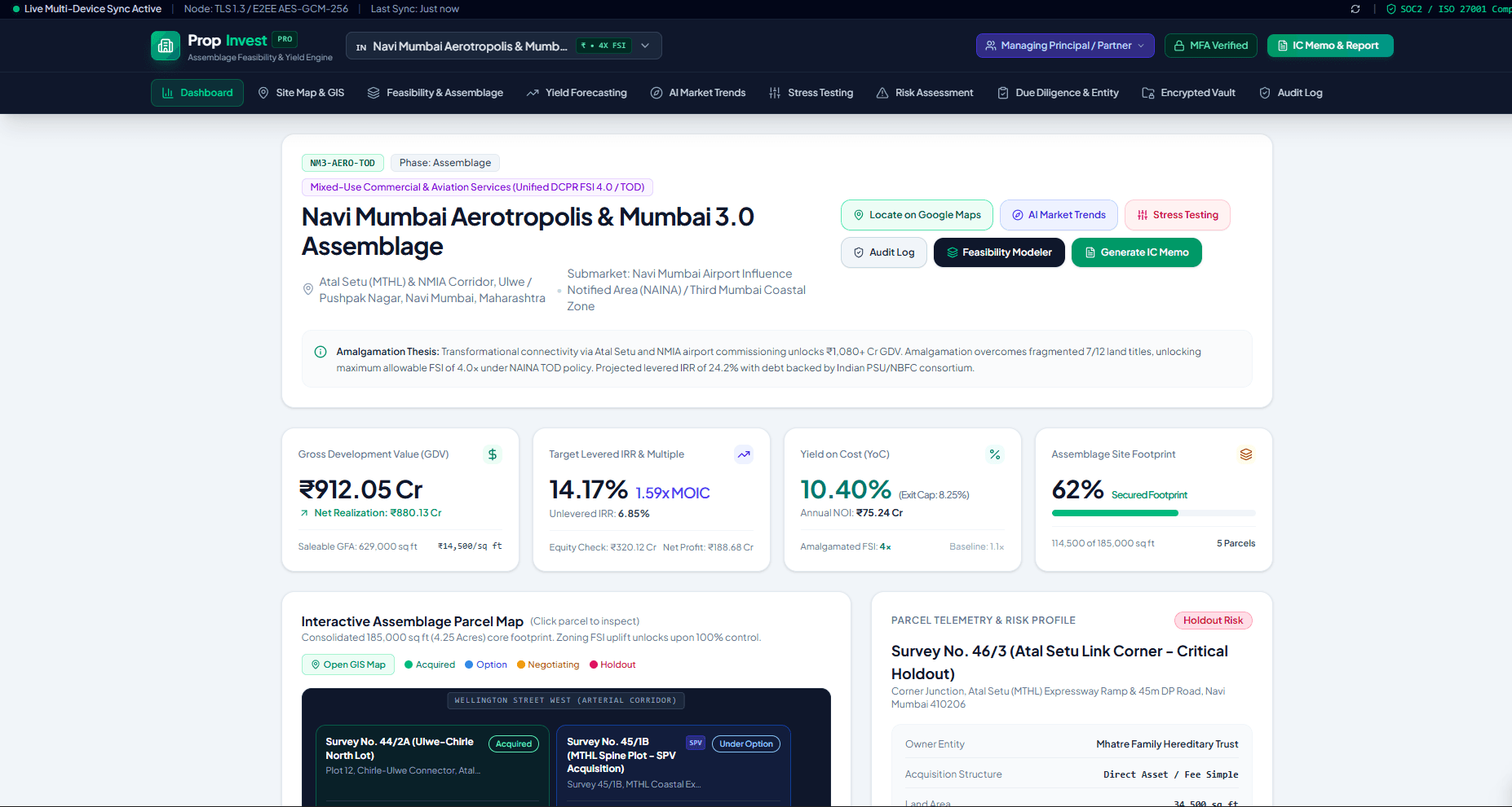 PropInvest assemblage feasibility and yield forecasting dashboard